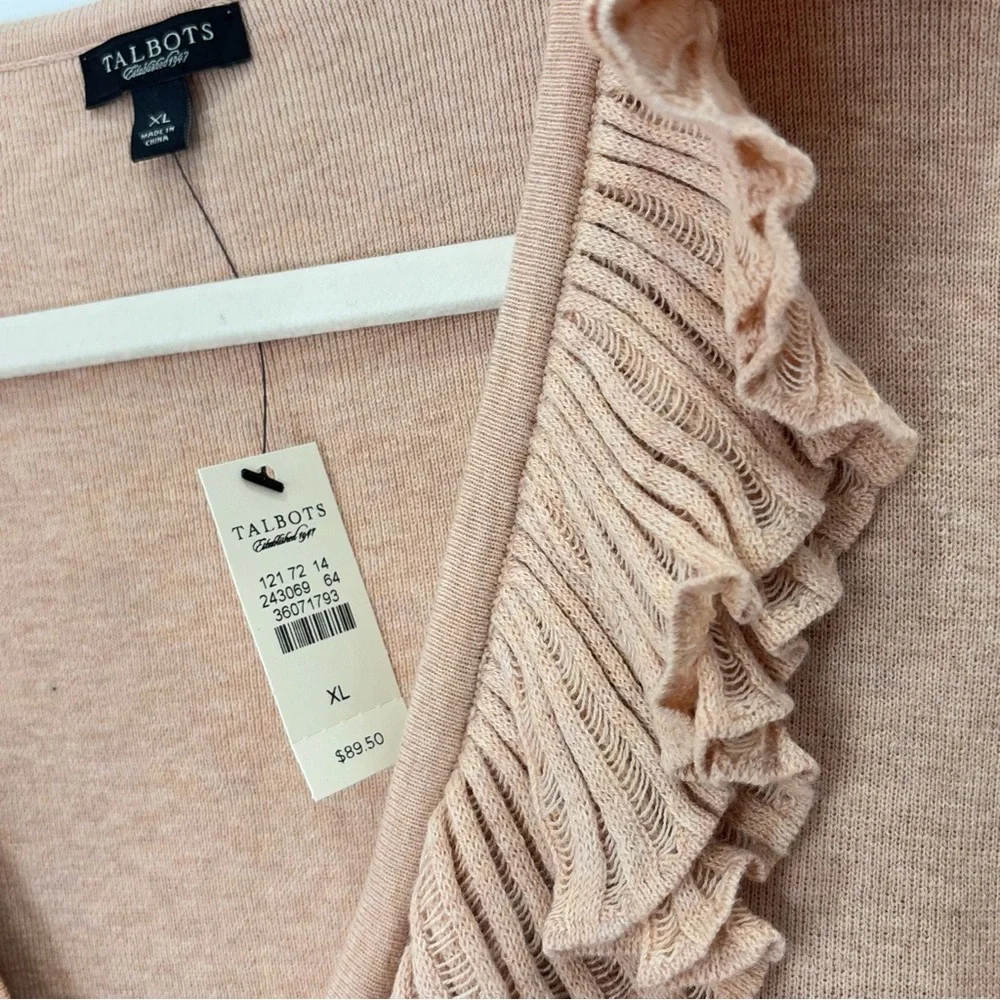 Talbots Ruffle Sweater Cardigan Size XL NEW Neutral Preppy E85 - Picture 9 of 16